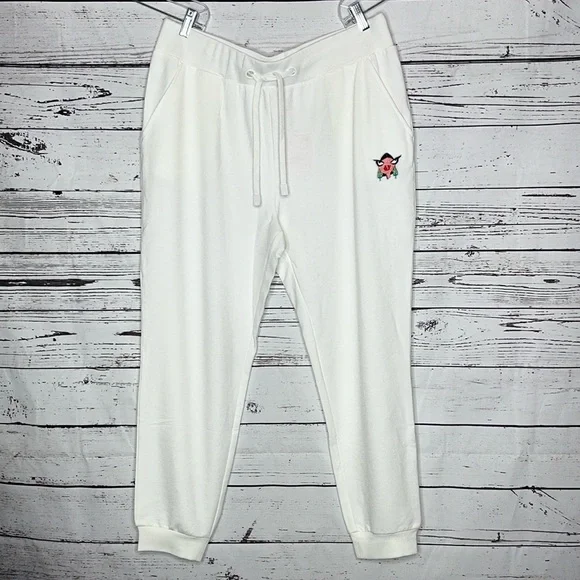 Badgley Mischka NWT Sz XL White Elastic Waistband French Terry Jogger Sweatpants - Picture 1 of 5